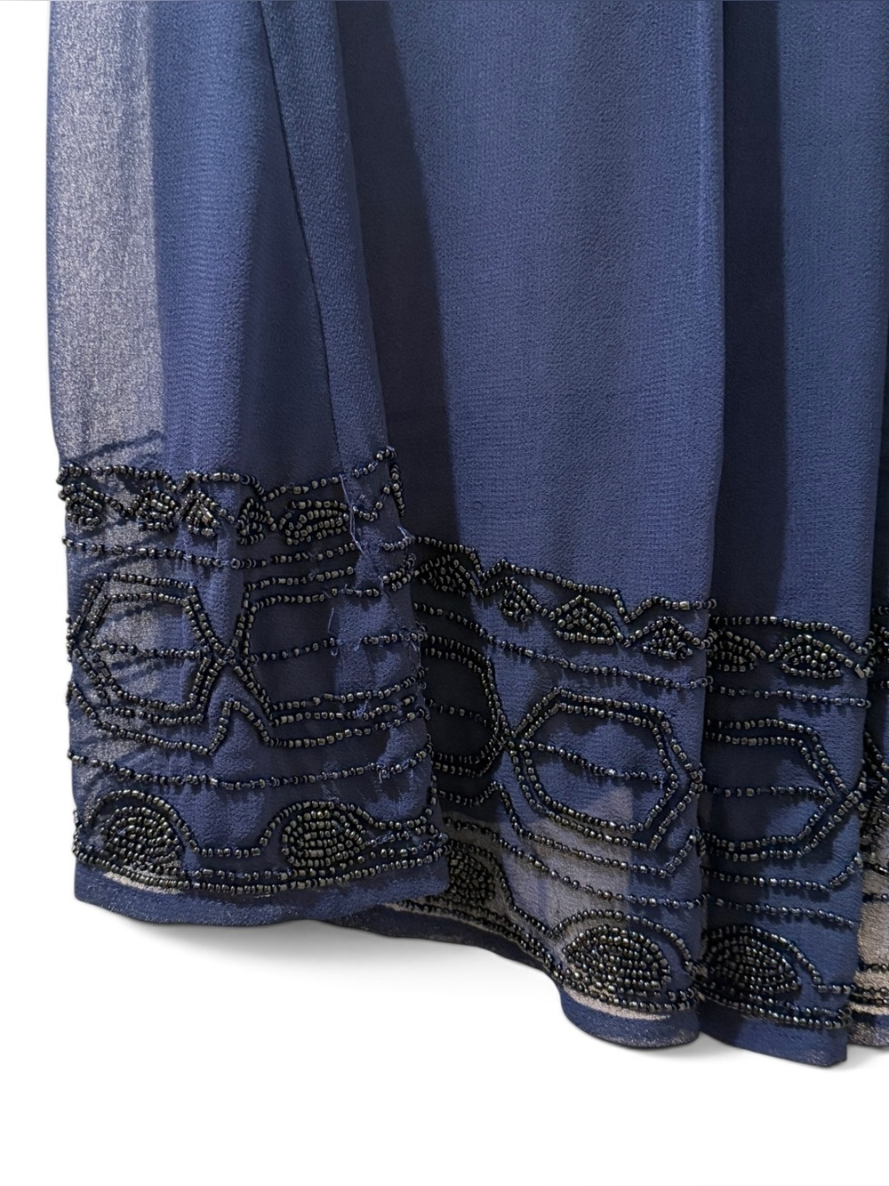 Free People Run With It Embellished Sheer Beaded Tank Navy Chiffon Boho Top L - Picture 4 of 8